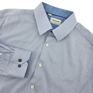 Duchamp London Mens Slim Fit Blue Micro Pattern Button Up Shirt XL 17.5 44
